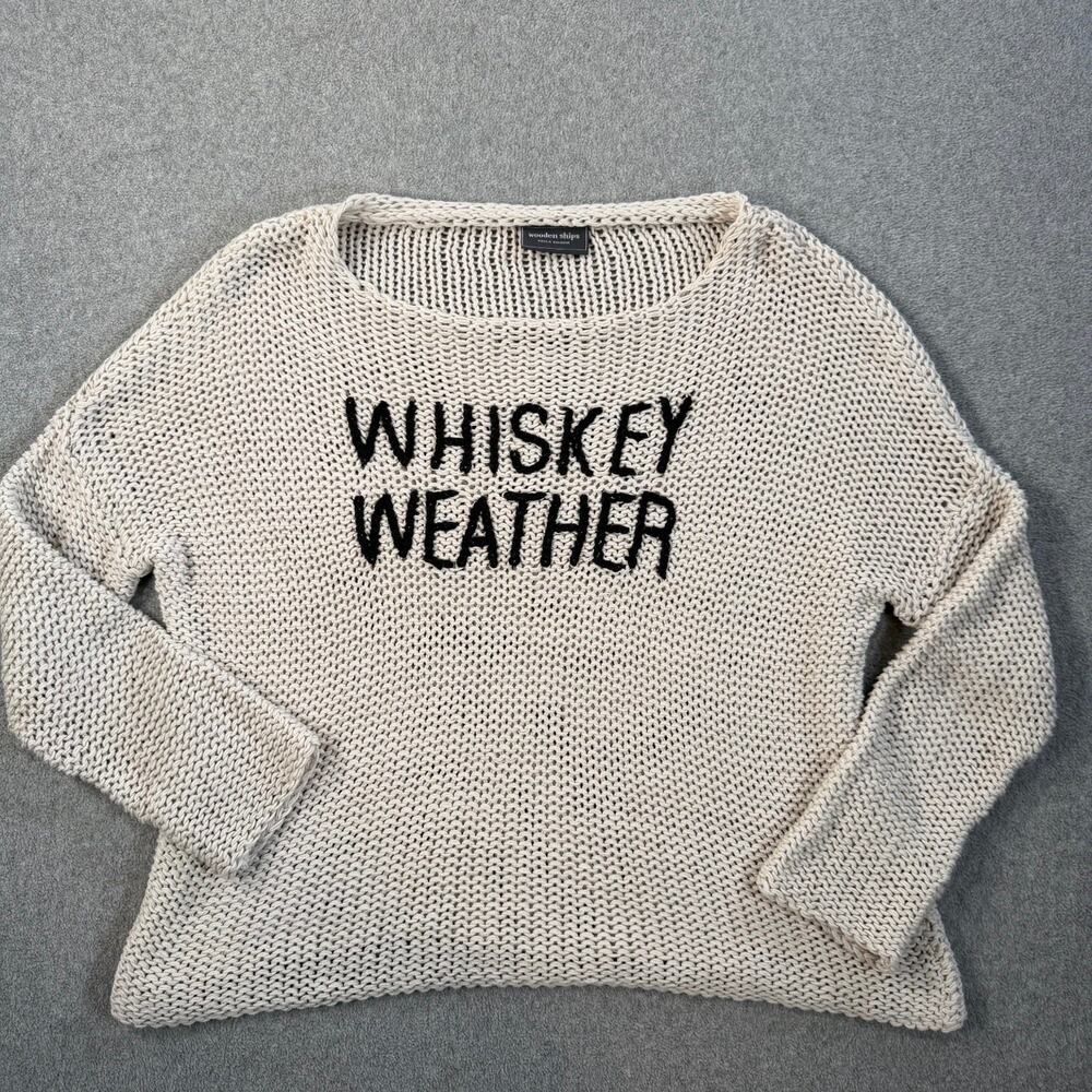Wooden Ships "Whiskey Weather" Sweater Women's Small Beige Open Knit Boxy